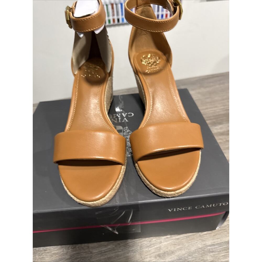 Vince Camuto Frilin Golden Walnut Leather Espadrille Wedge Sandals Womens 7 M - Picture 7 of 12